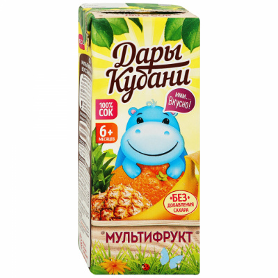 Сок Дары Кубани Мультифрукт с 6мес т/п 0,2л