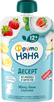 Десерт молочный ФрутоНяня Яблоко/Банан/Клубника с 12мес д/п 90г БЗМЖ