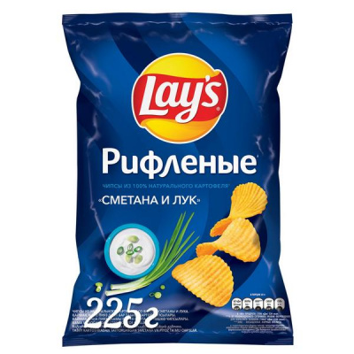 Чипсы Лейз Рифленые Сметана/Лук 225г