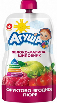 Пюре Агуша Яблоко/Малина/Шиповник с 5мес д/п 90г