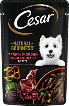 Корм влажный для собак Цезарь Natural Goodness Говядина/Паприка/Шпинат в соусе 80г