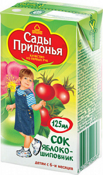 Сок Сады Придонья Яблоко/Шиповник с 6 мес т/п 0,125л