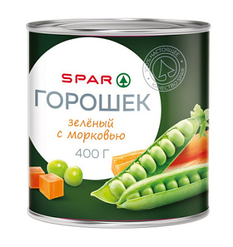Горошек зеленый SPAR с морковью 400г ж/б